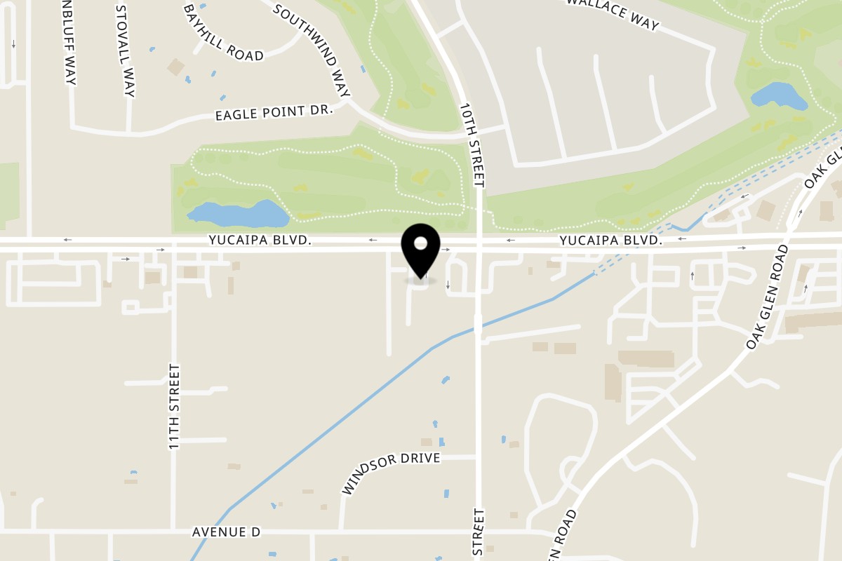 Map showing the location of The Fat Greek on 33265 Yucaipa Blvd in Yucaipa